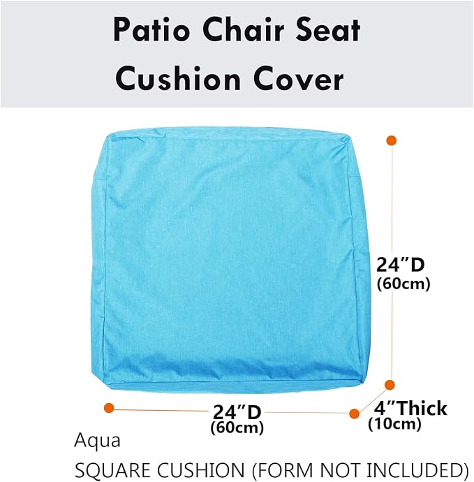 Patio Seat Cushion Covers,Washable Slip Covers Replacement,Waterproof Outdoor Furniture Chair Cushion Pillow Seat Cover for Couch,Garden,Sofa,Aqua,24"×24"×4"(4 Covers Only)