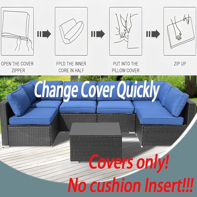 14Pcs Outdoor Cushion Covers Replacement Washable w/Zipper for 6-Seaters Sofa Patio Slipcovers Set Seat and Back Covers Only-25x25x3.15inch