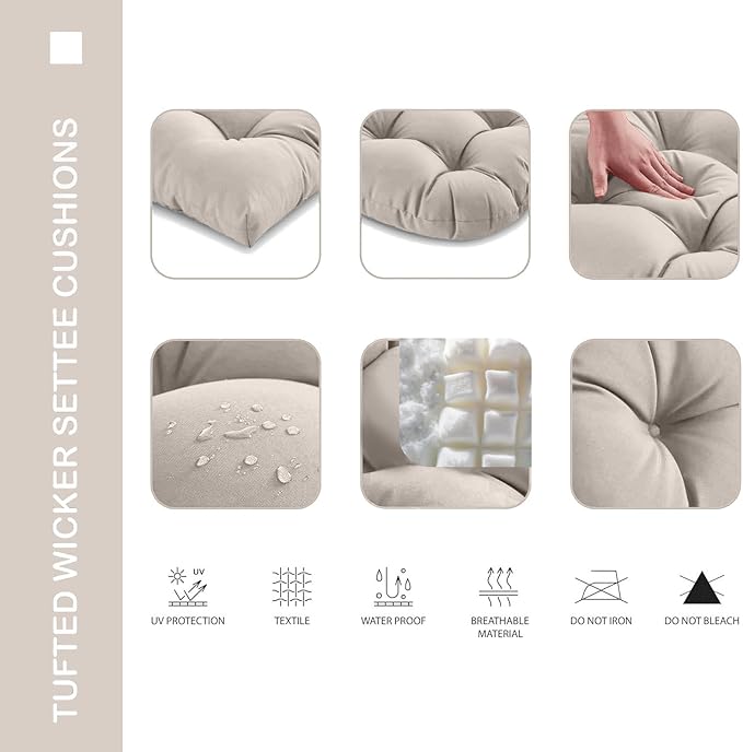 Outdoor Chair Cushions Set of 2, 22x22x4 Inch Seat Pads with Ties for Patio Wicker Chairs Garden Dining Chair, Indoor Outside Use, Fade-Resistant & Waterproof, Taupe