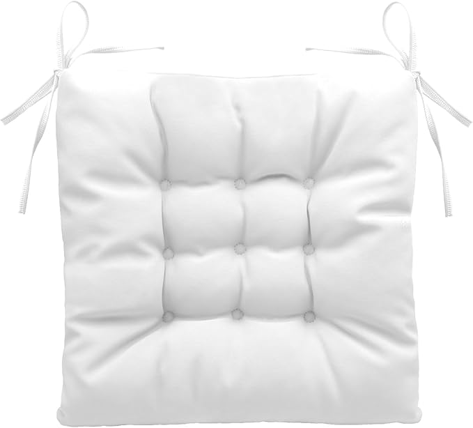 Outdoor Indoor Tufted Chair Cushions, Seat Cushions with Ties, Chair Pads Waterproof for Porch Kitchen Office Garden Cream 16" x 16", Set of 1