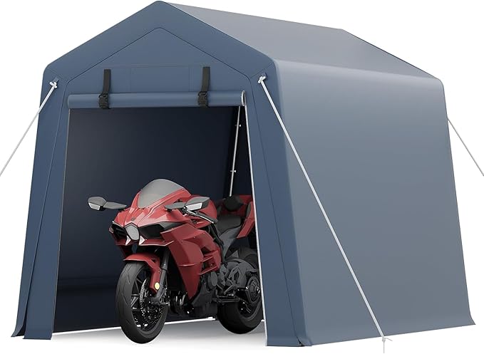 IDEALHOUSE 6x8 FT Outdoor Storage Shelter Shed Carport with Roll-Up Ventilated Zipper Door and Windows, Waterproof Portable Garage, Heavy Duty Tent Shed for Motorcycle Bike Firewood Tools