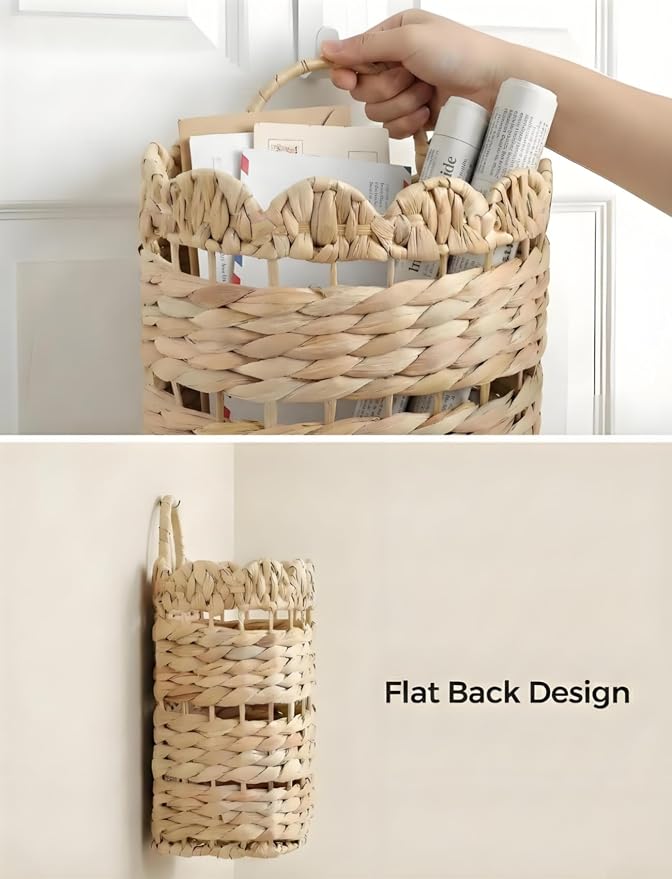 AceList Handwoven Wall Hanging Basket for Front Door, Kitchen, Entryway or Porch – Rustic Decorative Storage Basket for Seasonal Flowers and Gifts