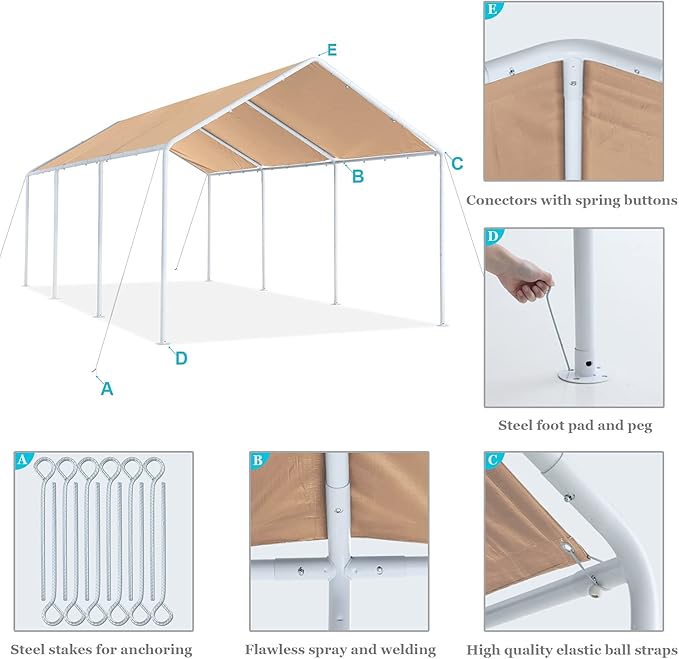 ABCCANOPY 10x20 FT Carport Garage Car Boat Shelter Party Tent, Beige