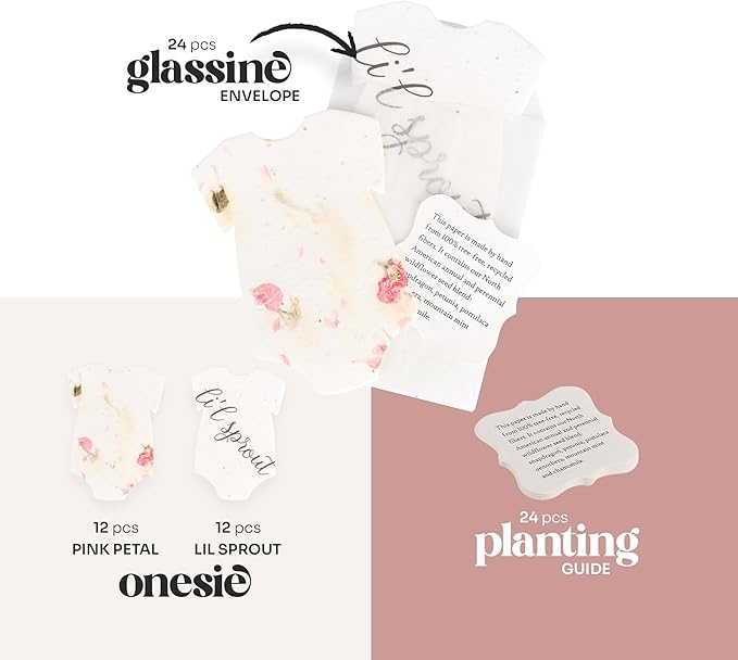 Onesie Gift Tags with Wildflower Seeds - 24pcs Writable Gift Wrap Tags for Baby Showers, Mother's Day Present, Party Favors, DIY Crafts, & Earth Day Decorations