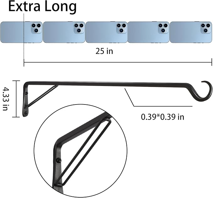 AILIN YELOKIE 2 Pack Extra Long 25 Inch Heavy-Duty Rust-Resistant Solid Steel Plant Hangers and Bird Feeder Hangers for Indoor and Outdoor Decor, Wall Hooks