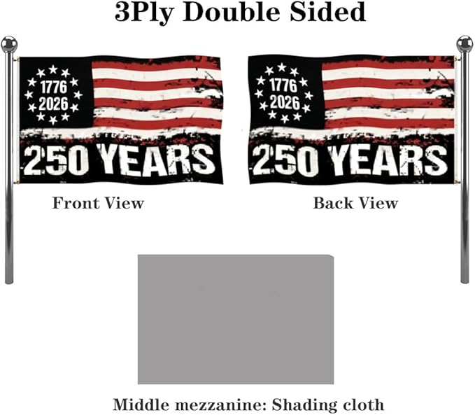 Jayus Double Sided 250th Anniversary American USA Flags 2x3 Outdoor- Vivid Colors 3Ply 1776-2026 250 Years Birthday Patriotic Flags Banners- Heavy Duty 100% Polyester with 2 Brass Grommets