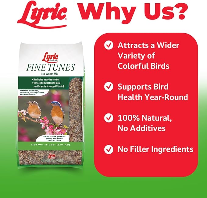 Lyric Fine Tunes Wild Bird Seed - No Waste Bird Food Mix - Attracts Colorful Wild Birds - Perfect for Your Backyard Feeders - 10 lb. (pack of 2 - 5 lb bags)