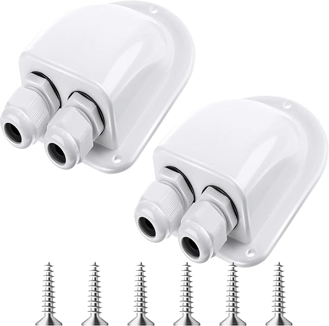 Enhon 2 Pack Solar Cable Entry Gland, Weather Resistant Solar Gland, Dual Cable Entry Housing for All Types 3mm² to 10mm² RV, Caravan, Marine, Boat, Cabin (White)