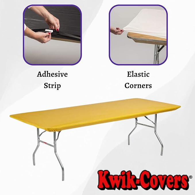 Kwik-Covers 6' Rectangle Plastic Table Covers 30" x 72", Bundle of 5 (Gold)