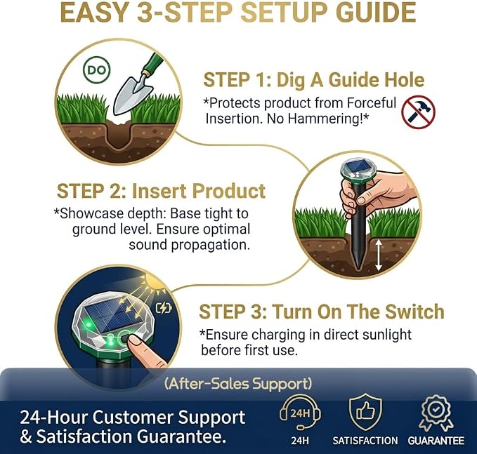 8Pack Solar Powered Mole Repellent for Lawns,IP65 Waterproof Sonic Gopher Repellent for Lawns,Ultrasonic Mole Deterrent Stakes,Get Rid for Groundhog,Woodchuck,Vole,Chipmunk for Yard Garden
