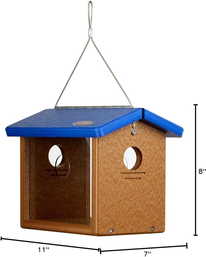 Kettle Moraine Recycled Bluebird Mealworm Feeder Hang or Mount (Blue, Cedar)