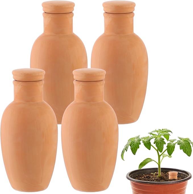 4 Pcs Terracotta Watering Pots, 15 Oz Olla Self Watering Pots, Planter Insert Self Drip Irrigation Terracotta Globes for Indoor Outdoor Garden Plant, Balcony, Automatic Drip Irrigation System