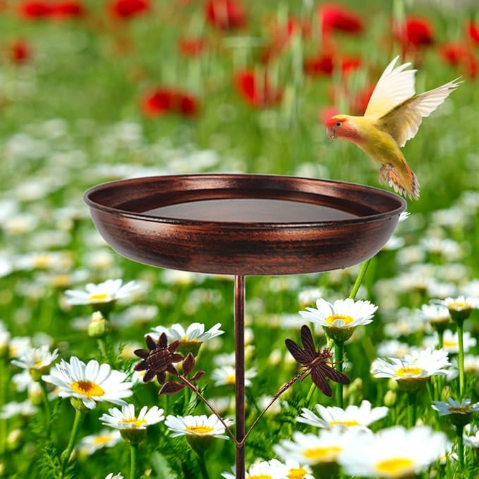 DREAMSOUL 34 Inch Height Bird Bath Stake, Vintage Bird Bath for Outside 13" Dia Birdbath for Garden Patio Decor