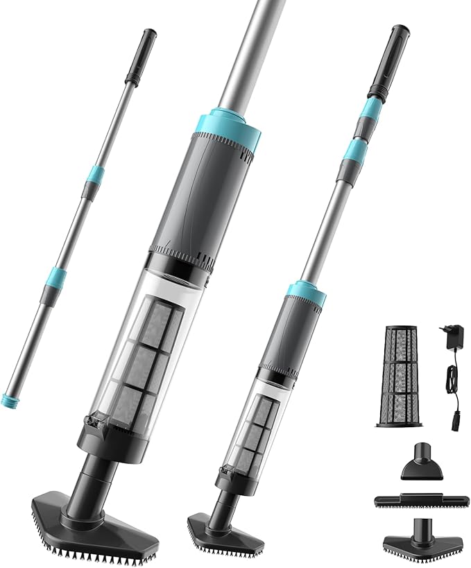 VERVEWAVE Handheld Hot Tub Vacuum, Cordless Small Pool Vacuum for Above Ground Pool with 3 Brush Heads & LED Light, Rechargeable Spa Vacuum Up to 90Mins Runtime, Ideal for Cleaning Small Debris Types