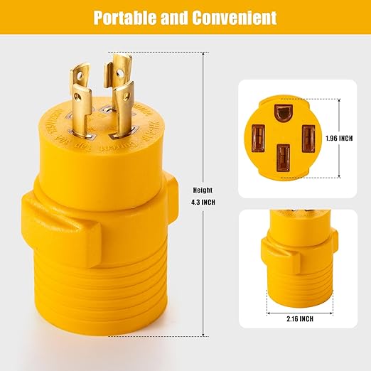 NEMA L14-30P to 14-50R RV Generator Adapter Plug, 4 Prong 30 Amp to 50 Amp Generator to RV/EV Adapter, for RV Trailer Camper Generator to House and EV Tesla Level 2 Charging