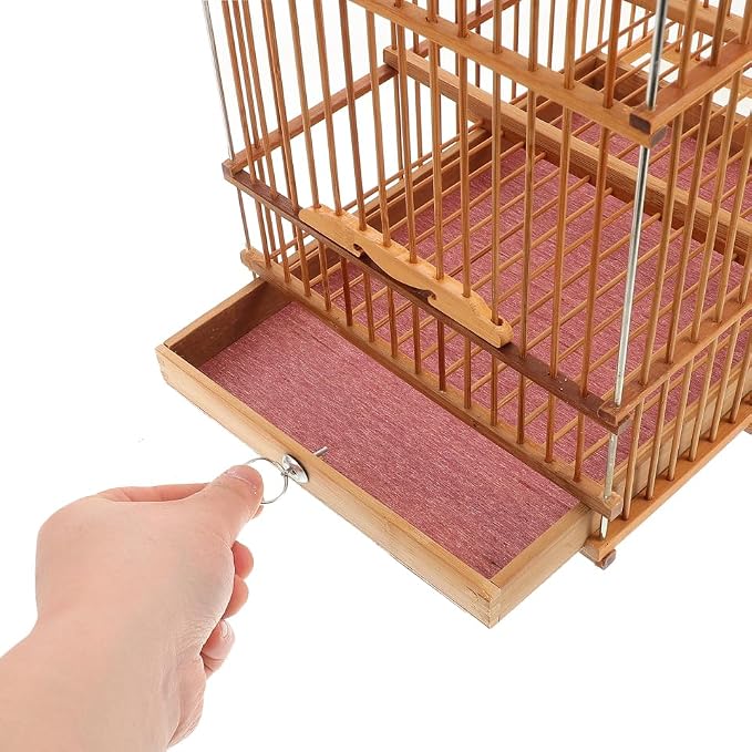 Totority Bamboo Woven Small Bird Cage - Portable Lightweight Travel Carrier for Finch, Canary & Parakeet - Handmade Vintage-Style Pet House for Outdoor & Indoor Use - Light Brown,11. 6" X 9. 4" X 7.