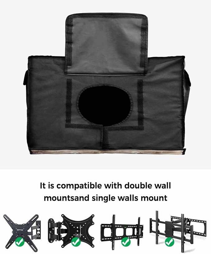 American Flag Outdoor TV Cover 70 to 75 Inches Weatherproof & Waterproof, Red Striped Blue Star Outdoor TV Enclosure with Remote Control Pocket, Vintage Wooden TV Screen Protectors for Outside TV