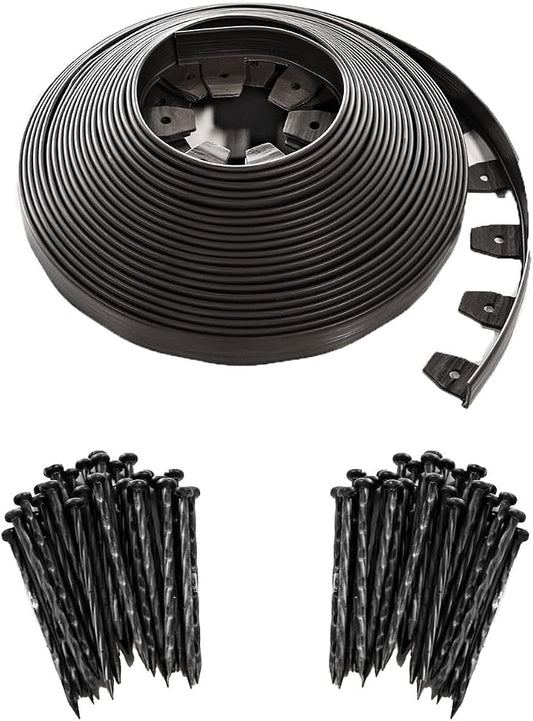 EasyFlex Heavy-Duty No-Dig Landscape Edging with BONUS Anchoring Spikes, 1.7 in. Tall Straight Top Commercial Grade Plastic Garden Border, 100 Foot Kit, Black (3100-100CXX)