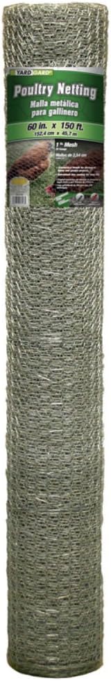 YARDGARD 1 Inch Poultry Netting, Chicken Wire Fence, 20 Gauge Galvanized Steel, Rabbit Fencing, Bird Enclosures, Garden Protection and Plant Support, 60 Inches x 150 Feet
