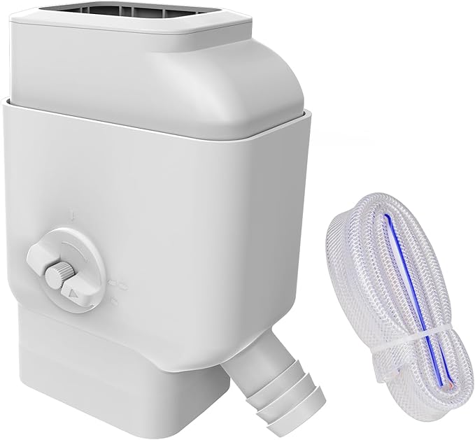 Prestantious Gutter Downspout Diverter with Built-in Filter Screen Fits for 2"x3" and 3"x4" Downspout, Rainwater Collection System with Adjustable Valve and 4ft. Hose, Diverts Large Water Flow, White