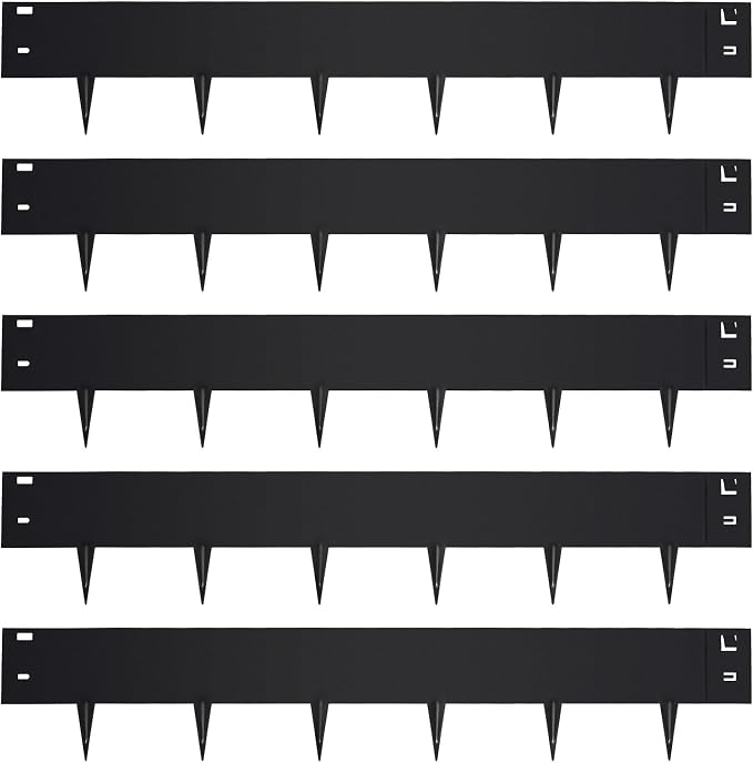 Garden 5PCS Steel Landscape Lawn Edging - 5PCS Steel Landscape Edging 39 x 6Inch (3 Inch Metal Strips + 3inch Nail) Black Garden Edging Border Length Flexible Landscape Edging Anchoring Stakes-Black