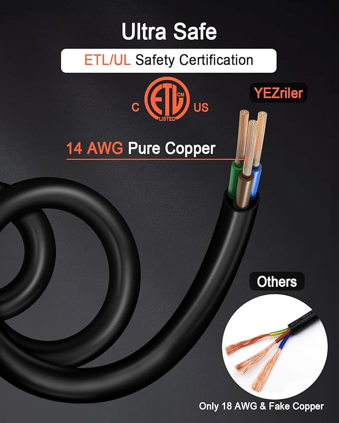 YEZriler 2M/6.6FT Heavy-Duty Charging Cable for Jackery Power Station Explorer 3000/2000/1500/1000, Ecoflow Delta/River/Series, Bluetti EB3A, Anker 757/767, 125Volt 15Amps AC Power Cord