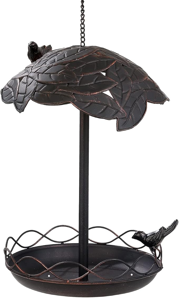 Jemeni Metal Bird Feeders for Outdoors Hanging, Bronze | Heavy Duty Decorative Bird Feeder Tray for Outside