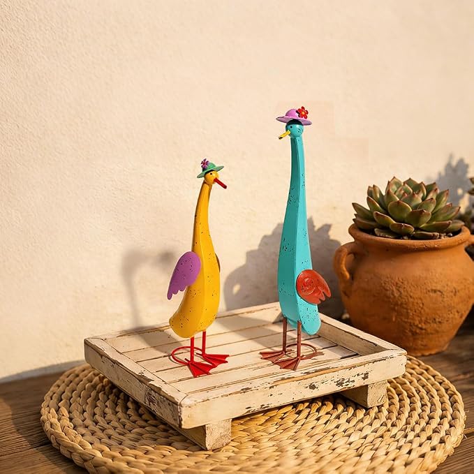 22" Duck Garden Statue Set of 2 Metal Ducks | Outdoor Decor Yard Art Porch Animal Figurine Lawn Ornament Rustproof Sculptures for Outside Patio Backyard Decorations