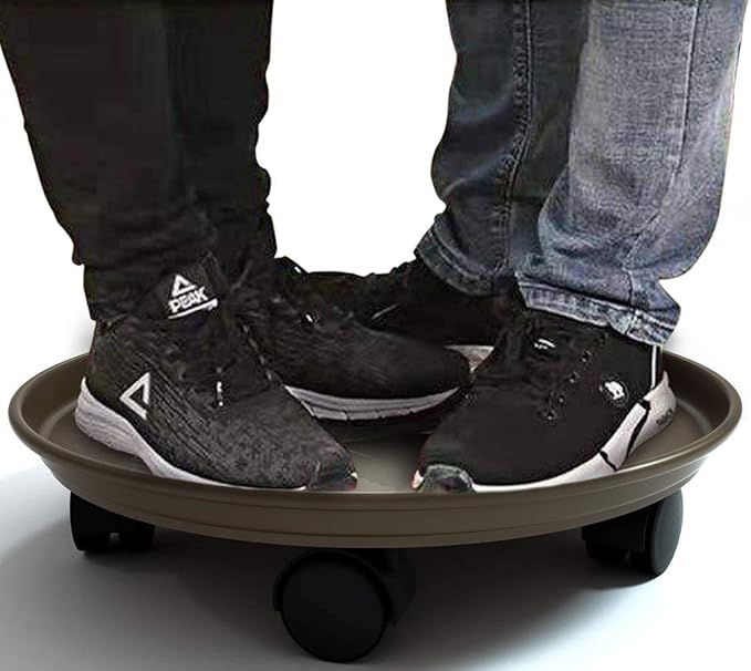 14 Inch Plant Caddy with Wheels, 2 Pack Heavy Duty Round Plant Dolly Tray, Rolling Plant Stand for Indoor Outdoor Use, Brown
