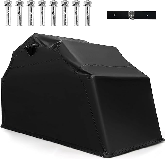 Goplus Motorcycle Shed with Expansion Bolts, Waterproof Motorcycle Garage with 600D Oxford Cloth & Ventilation Window, Suitable for Heavy Motorcycle Vehicle Storage, Size 136" x 54" x 75"