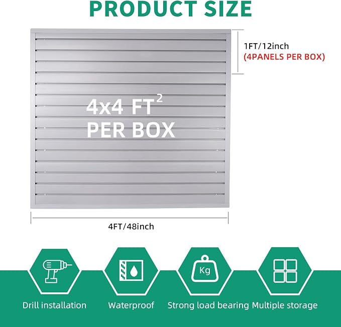 FRAYSCENT Slat Wall Paneling Garage Slat Wall Storage Systems Slatwall Panels Power Tool Organizer Wall Mount, PVC Garage Storage & Organization Products Slate Board (Grey, 4ft x 4ft)