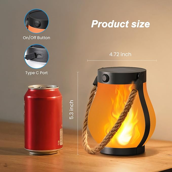 Hompavo Gen2 Solar Lanterns Outdoor with Ultra-Real Flame, Dual Charging (USB/Solar) & 2 Mode - Waterproof Decorative Hanging/Table Lights for Yard Patio Garden Birthday Mothers Day Gifts for Women, 4