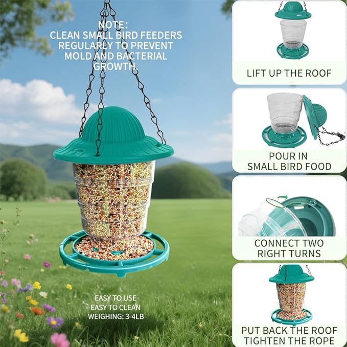 Small Bird Feeder - Durable Plastic Design, Easy Fill & Clean, Attracts Finches & Songbirds, Great for Outdoor Use in Yards, Porches and Decks