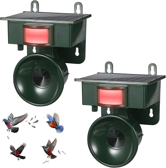2Pack Solar Ultrasonic Bird Repellent Devices Outdoor Solar Woodpecker Deterrent for House Outdoor Waterproof Pigeon Deterrents for Outside to Keep Pigeon Crows Starlings Out of Yard Garden Balconies