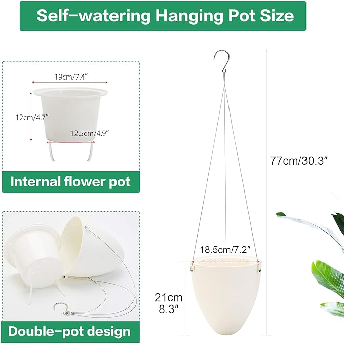 Sungmor 3 Pack Self Watering Hanging Planters, Unique Eggshell Shape Indoor Outdoor Hanging Pots for Plants, Modern White Plastic Flower Pots Home Decor Hanging Basket