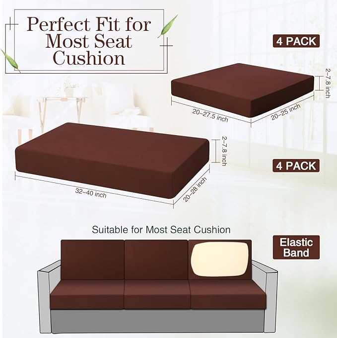 Newwiee 8 Pcs Stretch Patio Outdoor Cushion Covers Replacement for 4 Backrests and 4 Patio Cushions Covers, Waterproof Couch Sofa Slipcover Furniture Protector, Thin Fabric Breathable(Dark Coffee)