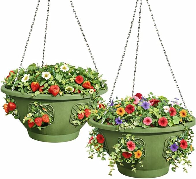 Ultimate Hanging Baskets - Strawberry, Tomato, Flower, and Herb Outdoor Planters - Use Garden Pots for Growing Plants Outside On A Deck, Fence, or Balcony (10, Sagebrush Green)