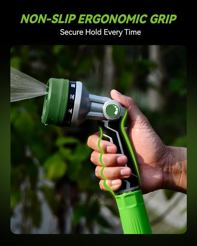 RAINPOINT Full-Metal Garden Hose Nozzle, Heavy Duty Water Hose Nozzle Sprayer With 10 Adjustable Patterns & High Flow,Thumb Control For Flow Adjustment, Ideal For Watering, Washing, Dark Green-2PCS