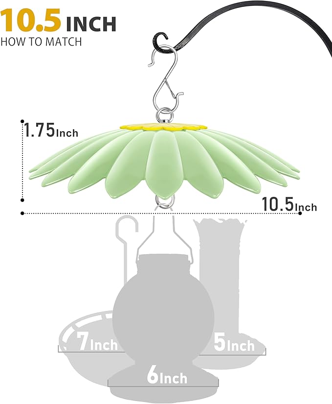 10.5 inch Hummingbird Feeder Shade Dome Cover,Rain Guard,Weather Guard for Bird Feeder, Umbrella Cover for Bird House for Outdoor,Squirrel Baffle,Flower Design(Light Green) 2 Pack