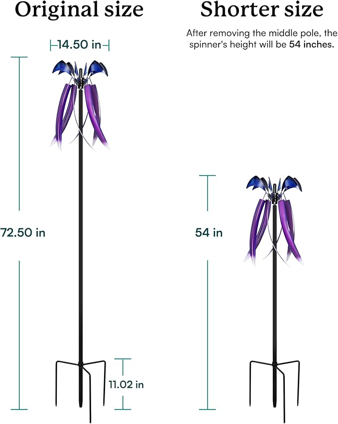 Wind Spinners for Yard Garden, Large Outdoor Metal Wind Spinner with Stake, Kinetic Wind Sculptures & Spinners Windmill for Outside Lawn Yard Art Decor(15" W x 73" H)