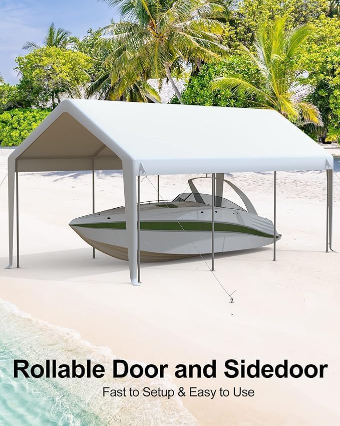 IDEALHOUSE 13'x25' Carport Replacement Canopy Cover - Heavy Duty 220G PE Fabric, Waterproof UV-Resistant & Wind-Resistant (Gray, Cover Only - Frame Not Included)