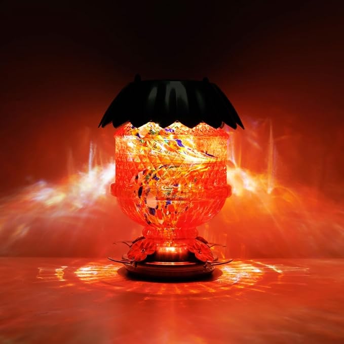 Solar Hummingbird Feeder with Perch 48 OZ Hand Blown Glass Hummingbird Feeder for Outdoors Hanging Include Accessories (Red)