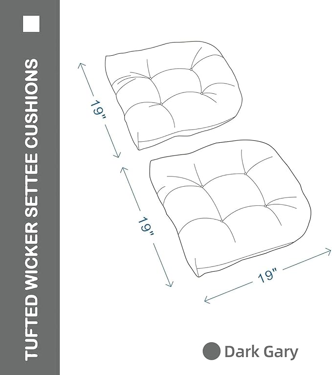 Outdoor Chair Cushions Set of 2, 19x19x4 Inch Seat Pads with Ties for Patio Wicker Chairs Garden Dining Chair, Indoor Outside Use, Fade-Resistant & Waterproof, Dark Gray