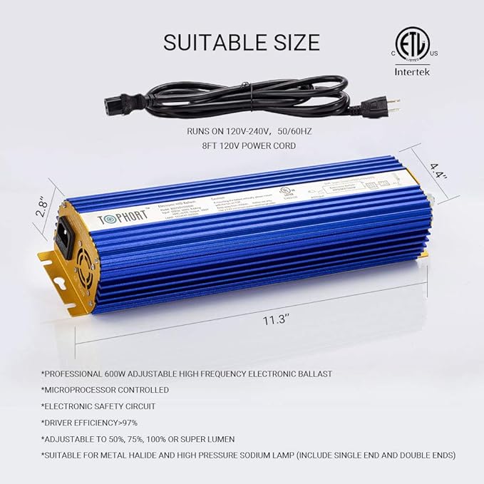 600 Watts Digital Dimmable Electronic Ballast for HPS MH Grow Light Bulb Lamp (600W, Blue)