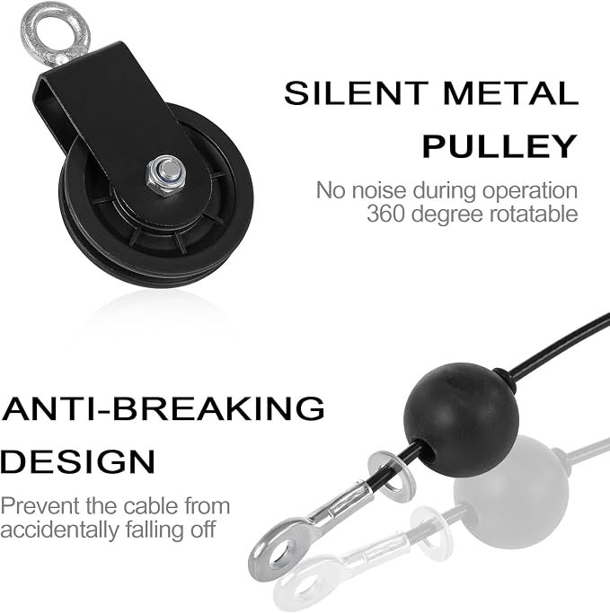 3.54 in Cable Pulley 360 Rotation Traction Wheel with Carabiner and Strap,Silence Smooth Detachable for DIY Gym Pulley System,DIY Gym Attachment Lifting Blocks,Ladder Lift,Hoists,Clothesline