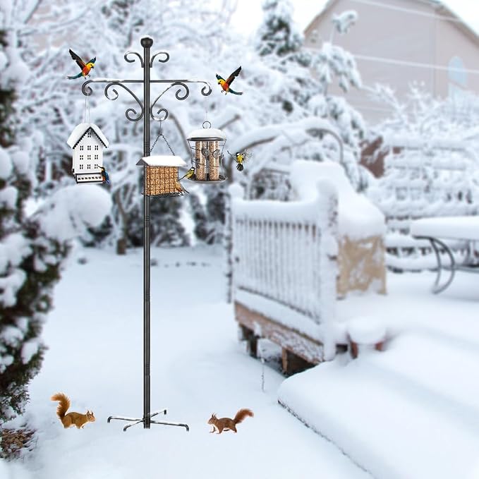 Bird Feeder Pole, 92inch Shepherds Hooks for Outdoor Heavy Duty Bird Feeder Stand Tall Double Garden Hooks for Hanging Plants, 1 Pack