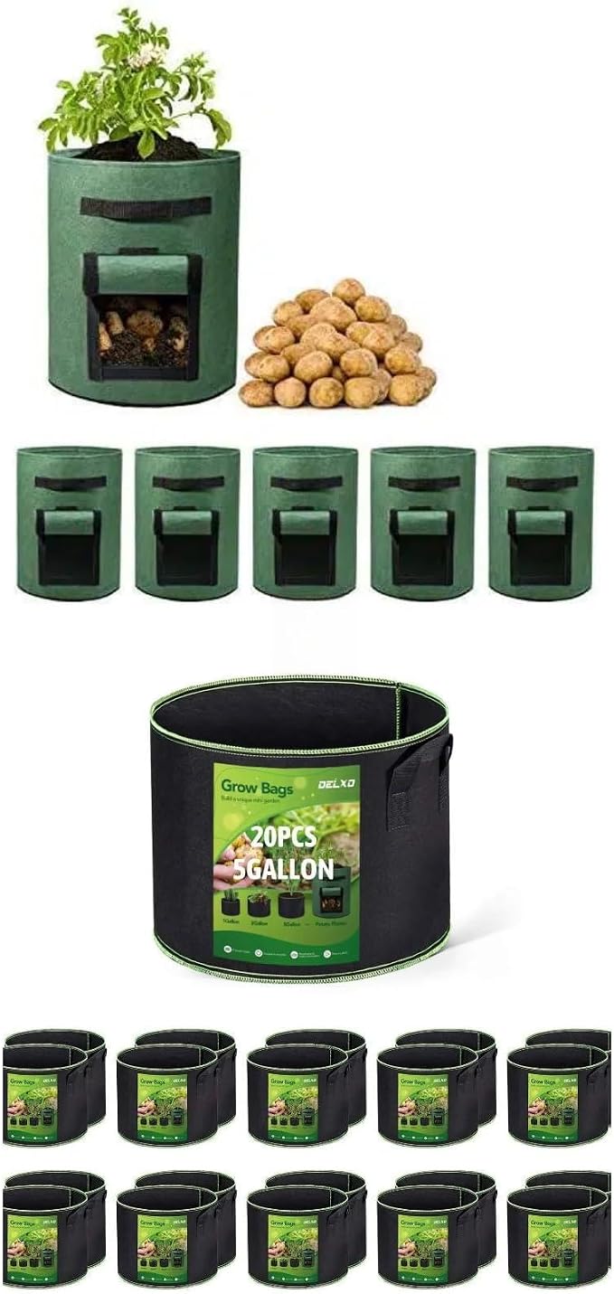 Delxo 5 Gallon & 7 Gallon Grow Bags for Planting, Fabric Pots Plants Growing Bags with Handles Heavy Duty Aeration Thickened Nonwoven