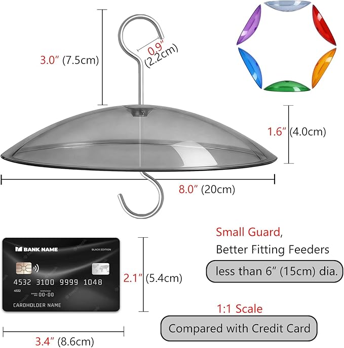 Small Rain Cover for Bird Feeder - 2PC x 8" Mini Hanging Weather Guard Protective Dome Against Rain/Snow/Sun - Clear Translucent Plastic - Dia. 20CM