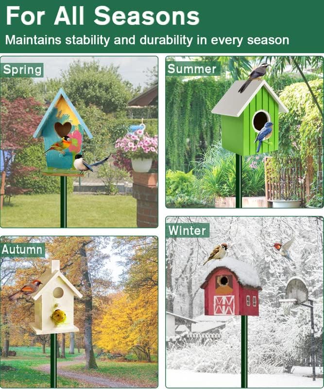 90Inch Heavy Duty Bird House Pole Mount Kit with Frosted, Bird Feeder Pole Kit with 5 Prongs Base and 2 Plates, for Outdoor, Yard, Garden, Green(Birdhouse Not Include)
