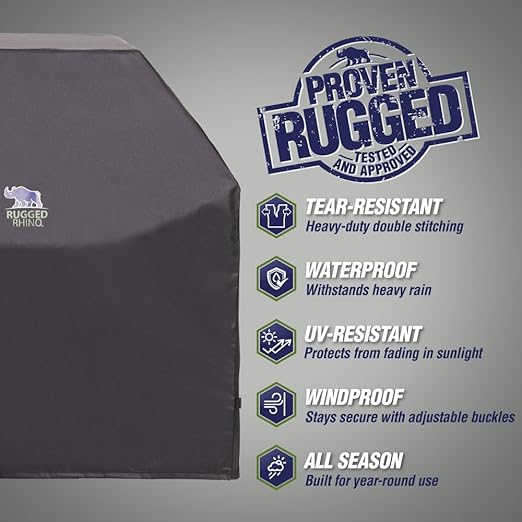 Rugged Rhino Kneeling Pad and Grill Cover, Durable Shock Absorbent Pads, Windproof Grill Cover for Outdoor 58" L x 24" W x 48" H Both in Black, 2 Item Bundle